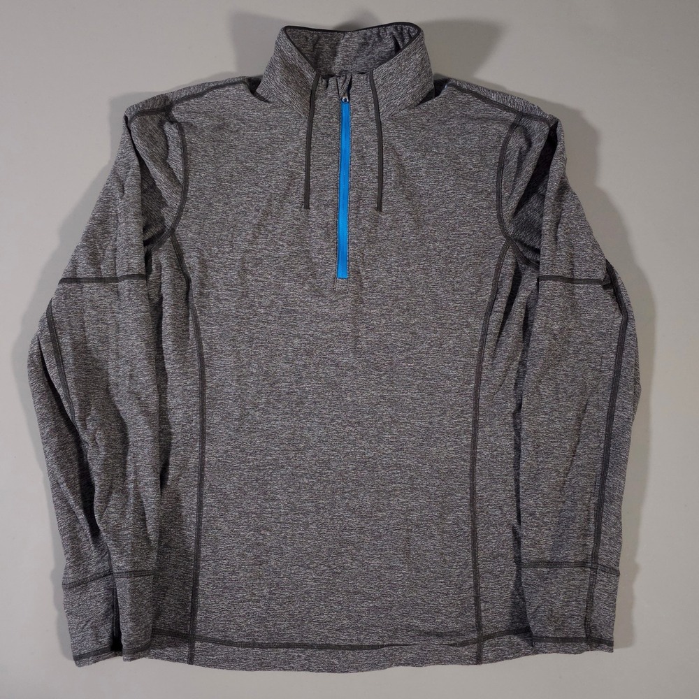 Lululemon Mens Medium‎ Sweat Session 1/2 Zip Sweater Heather Gray Blue Accents
